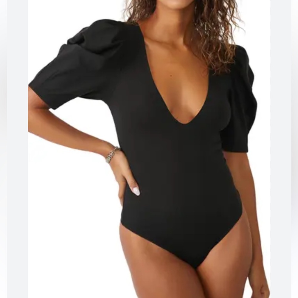 Intimately FP by Free People Va Va Voop Puff Black Bodysuit Size M
